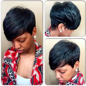 Women's Short Hair Side Differentiated Headgear Wig (Color: BLACK)