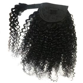 Human Hair Ponytail Velcro Natural Color (Option: Black-16inch)